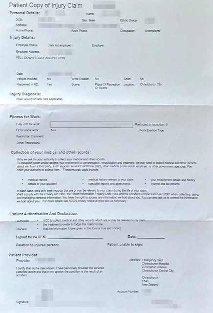 Patient Copy of Injury Claim