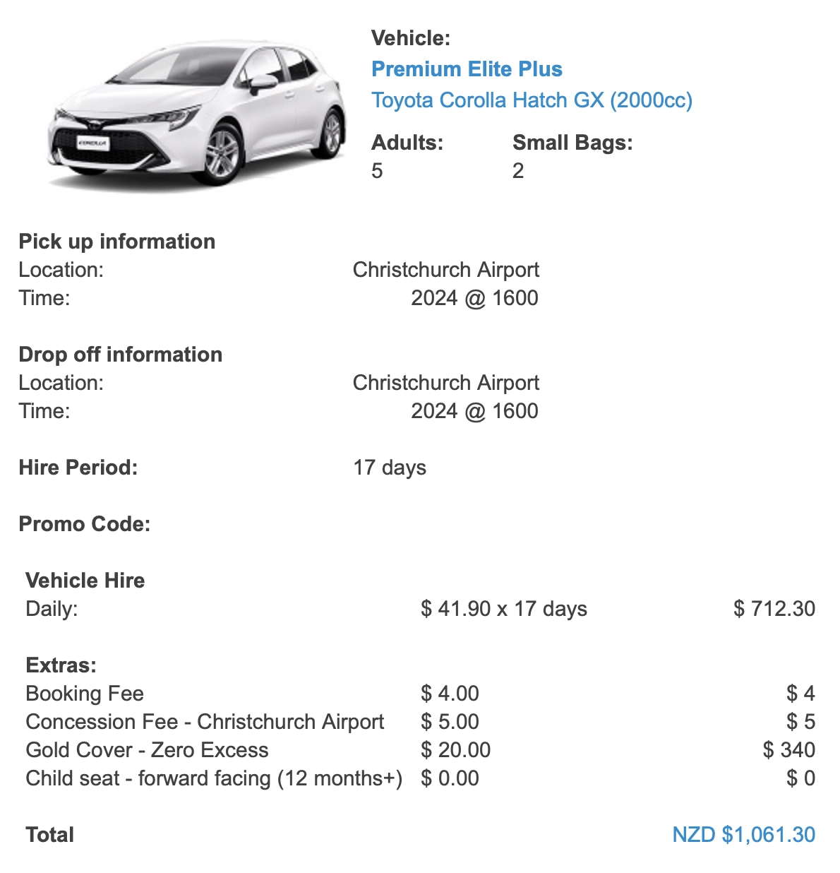 Omega Rental Cars Toyota Corolla Hactch